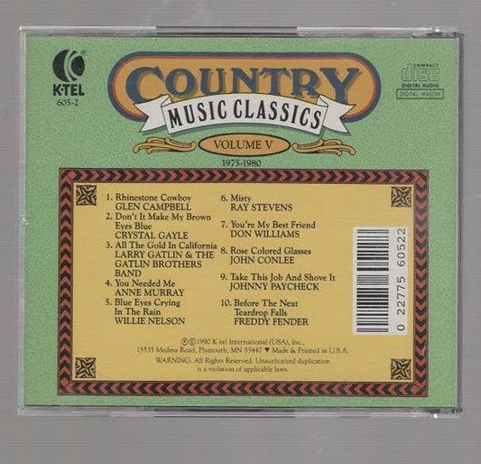 Country Music Classics: Volume V Canadian Country Canadian Pop Classic Country Pop Classic Pop Rock Contemporary Country Country Country Dawn Country Gospel Country Music Country Rock Folk Rock Mellow Gold Music Nashville Sound New Mexico Music Novelty Outlaw Country Singer-Songwriter Soft Rock Swamp Pop CD
