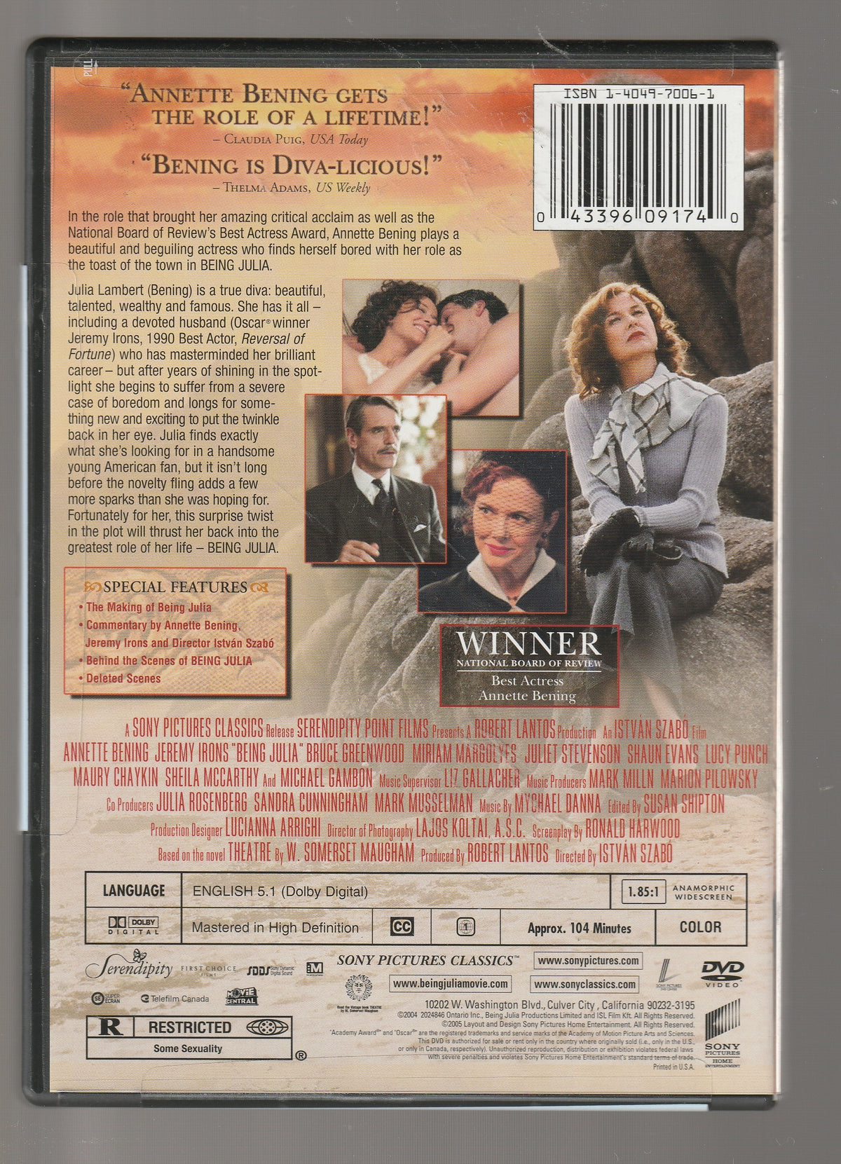 Being Julia Comedy Comedy Drama Drama dvd DVD-Romanic comedy farce fiction Movies period drama Rom Com Romance Romantic Suspense used dvd