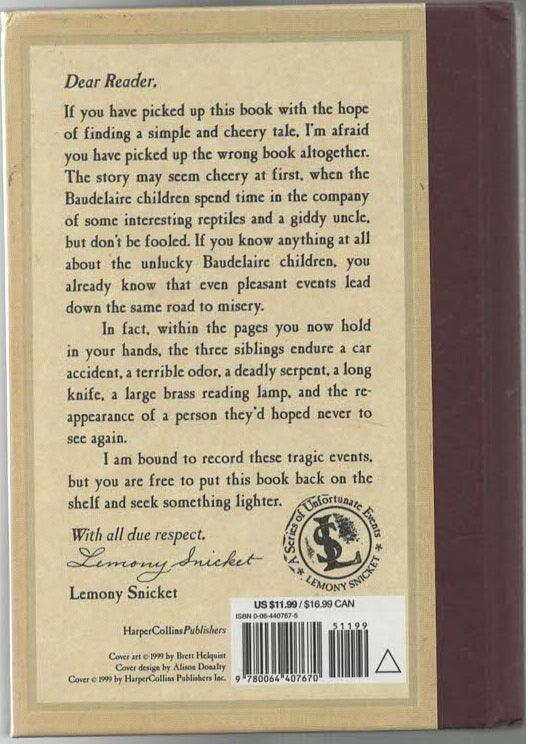 A Series Of Unfortunate Events - The Reptile Room Adventure fantasy Hardback mystery used Young Adult Books