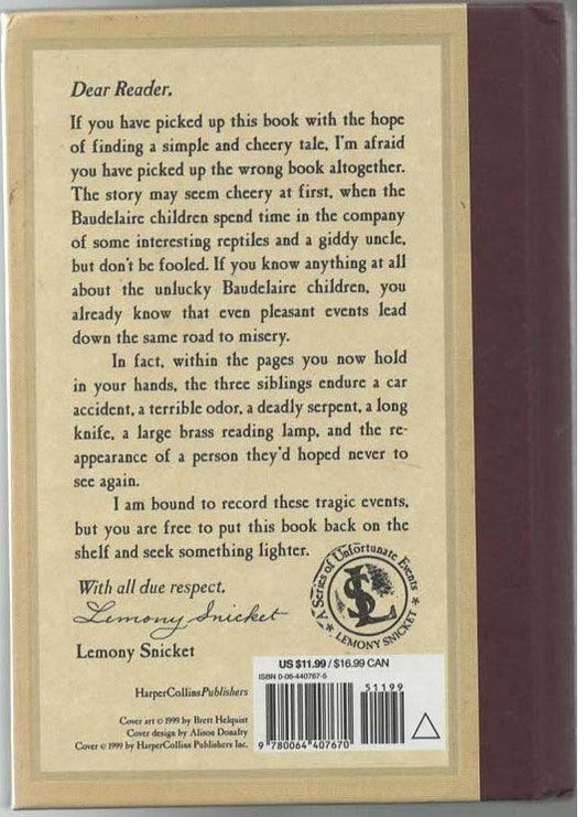 A Series Of Unfortunate Events - The Reptile Room Adventure fantasy Hardback mystery used Young Adult Books