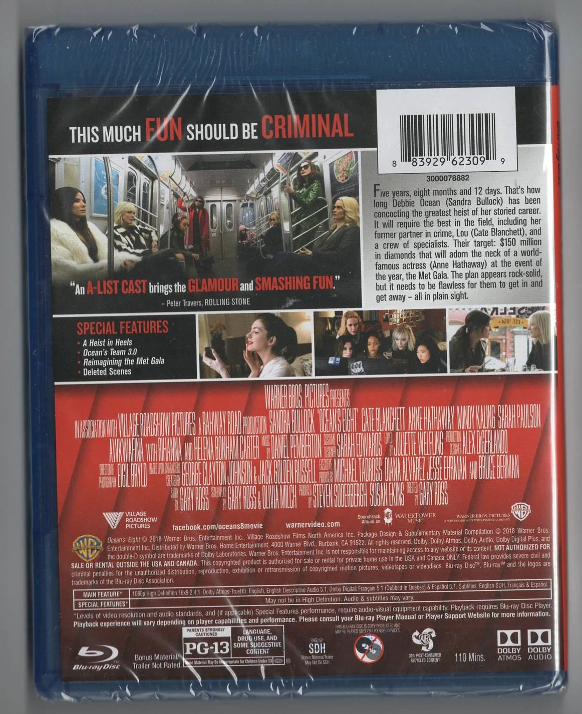 Ocean's 8 Crime Comedy Crime Thriller Movies used dvd