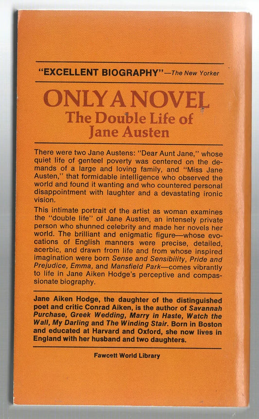 Only a Novel: The Double Life of Jane Austen Biography Memoir British Literature History Nonfiction Regency used Vintage Books