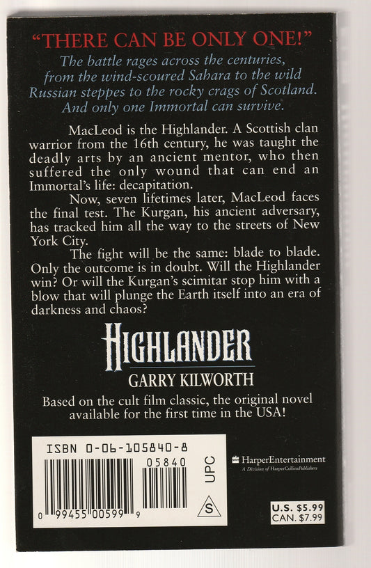Highlander Classic Science Fiction dark fantasy fantasy media tie-in Movie Tie-In paperback Sci-fi fantasy science fiction Science Fiction Fantasy used Books