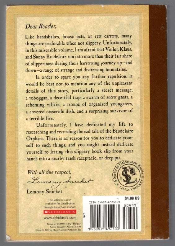 A Series of Unfortunate Events: The Slippery Slope Children paperback used Books
