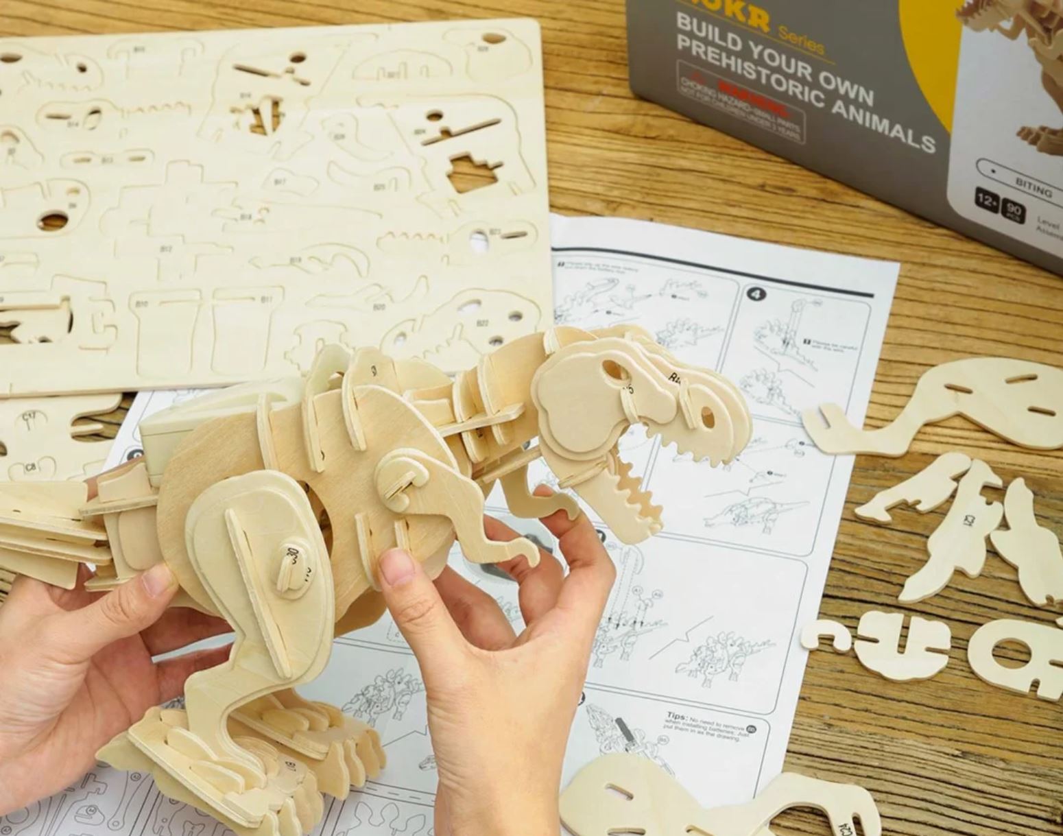 Diy 3D Walking T-REX Wooden Puzzle Kit Sound Control Dinosaur Toy
