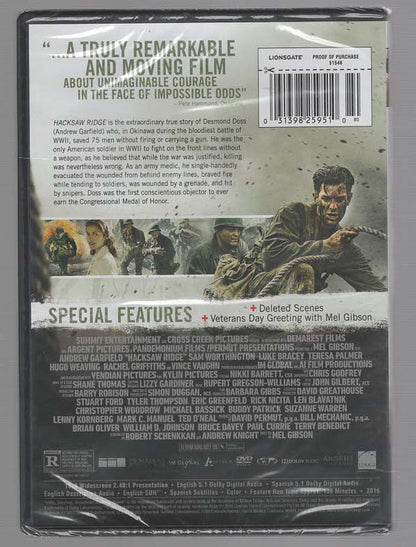 Hacksaw Ridge Based on a True Story Drama historical fiction Movies War World War Two dvd