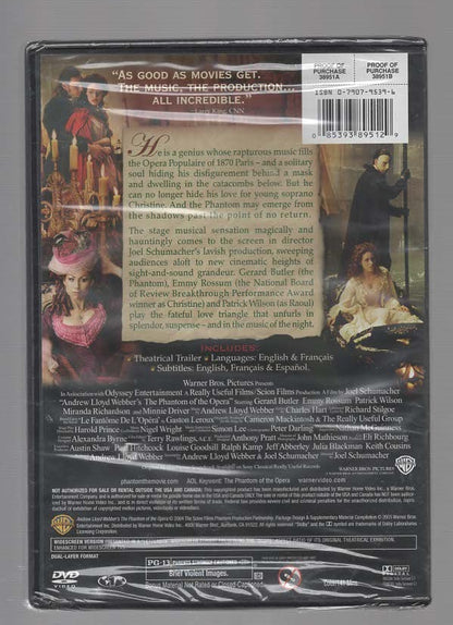 The Phantom Of The Opera Adaptation Drama horror Movies Musical Musical Drama Romance thriller dvd