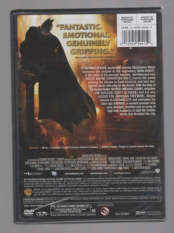 Batman Begins Action Adaptation Adventure Comic Book Adaptation DC fantasy Movies Superhero thriller dvd