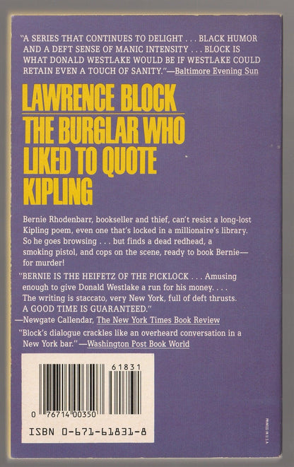 The Burglar Who Liked to Quote Kipling Crime Fiction Detective Fiction Humor mystery mystery thriller used Books