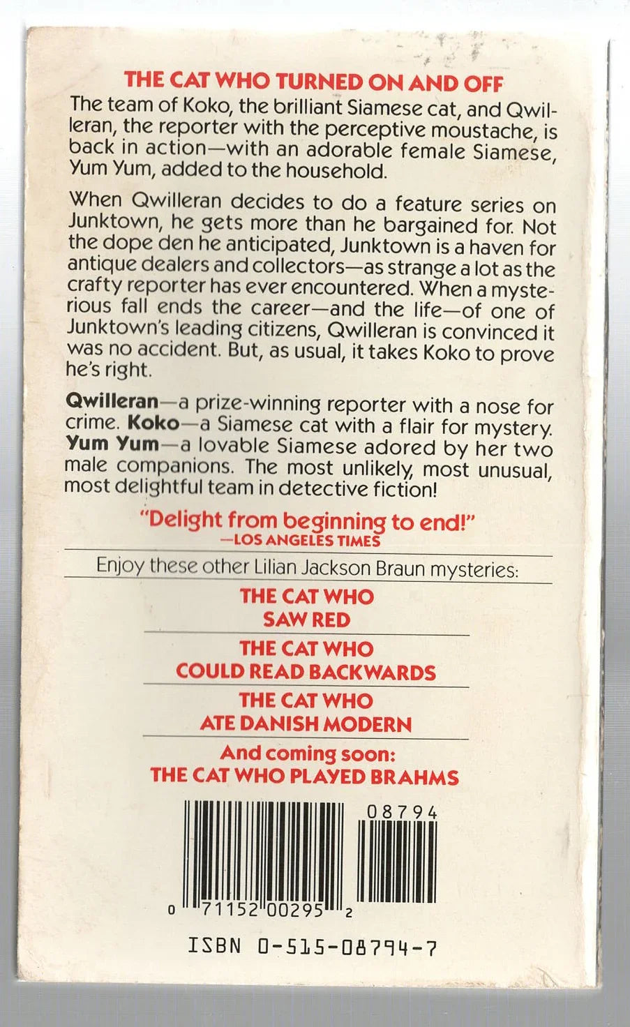 The Cat Who Turned On And Off cat Cozy Mystery Detective Fiction mystery used Books