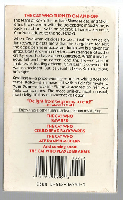 The Cat Who Turned On And Off cat Cozy Mystery Detective Fiction mystery used Books