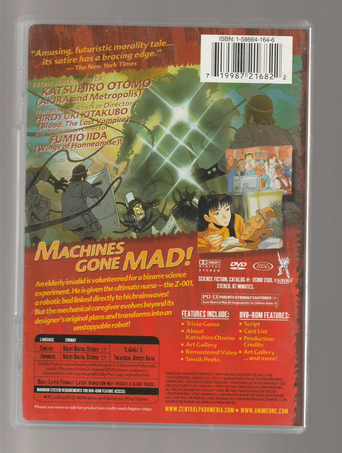 Roujin Z Action Action Thriller adult animation adult anime Animation anime Comedy Comedy Drama Drama dvd fantasy fiction fiction thriller hand-drawn animation Japan japanese media tie-in Movie Tie-In Movies Satire Sci-Fi Sci-fi fantasy science fiction Science Fiction Fantasy thriller used dvd