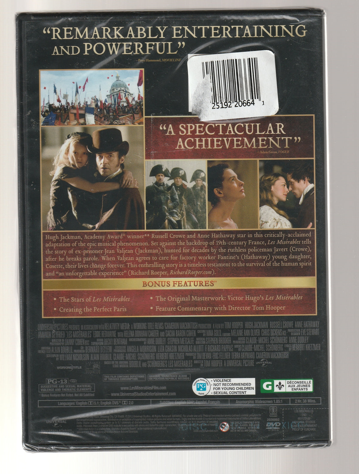 Les Miserables Award Nominated Award Winning costume drama Drama dvd epic fiction Movies Musical Musical Drama period drama Romance used dvd