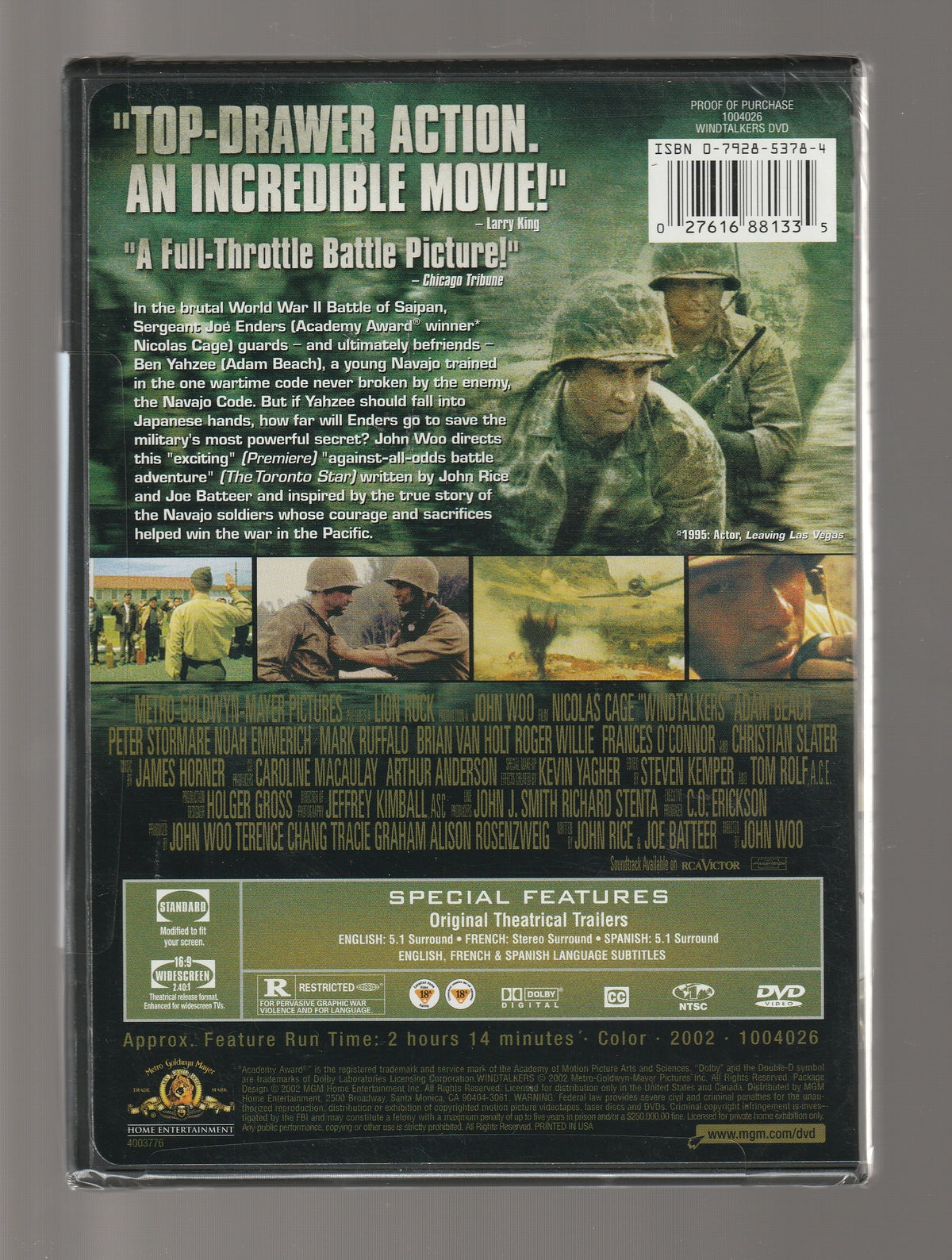 Windtalkers Action action epic Docudrama Drama dvd epic fiction military drama Movies period drama tragedy used War war epic World War 2 World War Two dvd