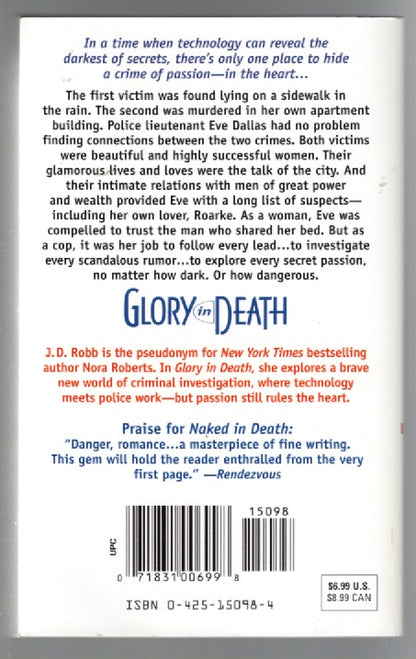 Glory In Death Action Adventure Crime Fiction Crime Thriller Detective Fiction mystery Romance Romantic Suspense science fiction Books
