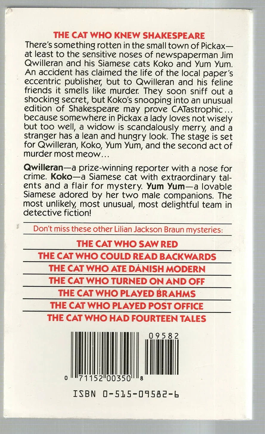 The Cat Who Knew Shakespeare Cozy Mystery Crime Fiction murder mystery mystery used Books