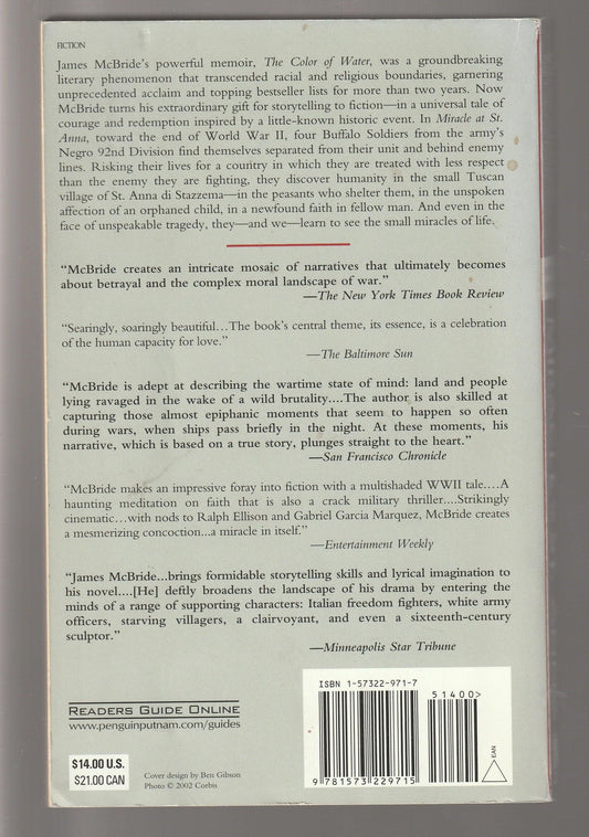 Miracle At St. Anna African American historical Historical Drama historical fiction italy Military Military Fiction paperback used War World War 2 World War Two Books