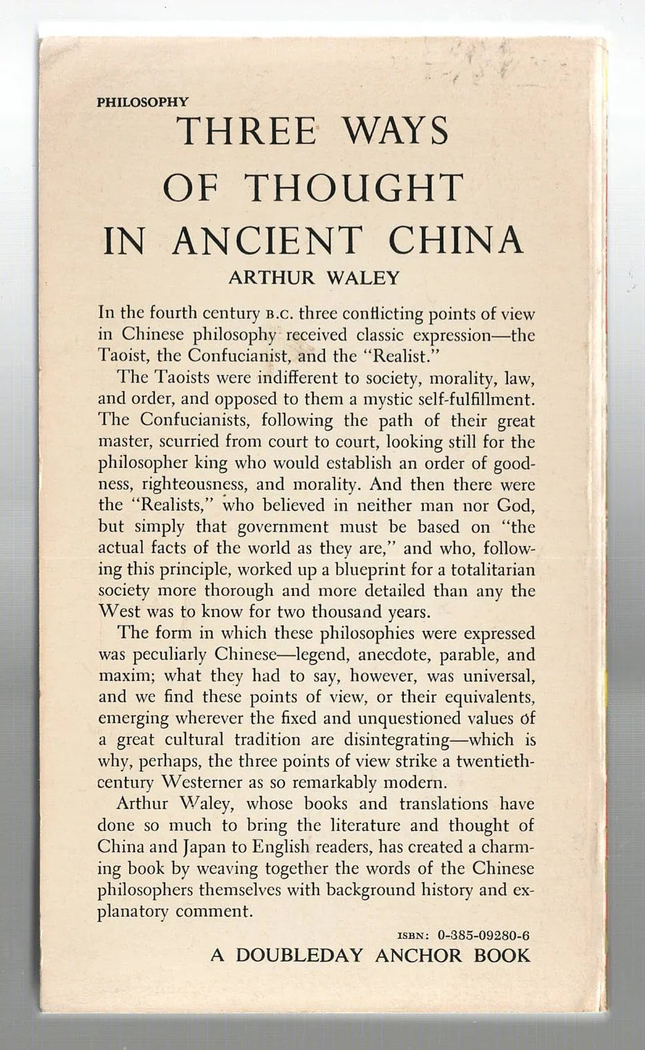 Three Ways of Thought in Ancient China History Nonfiction Philosophy Religion used Books