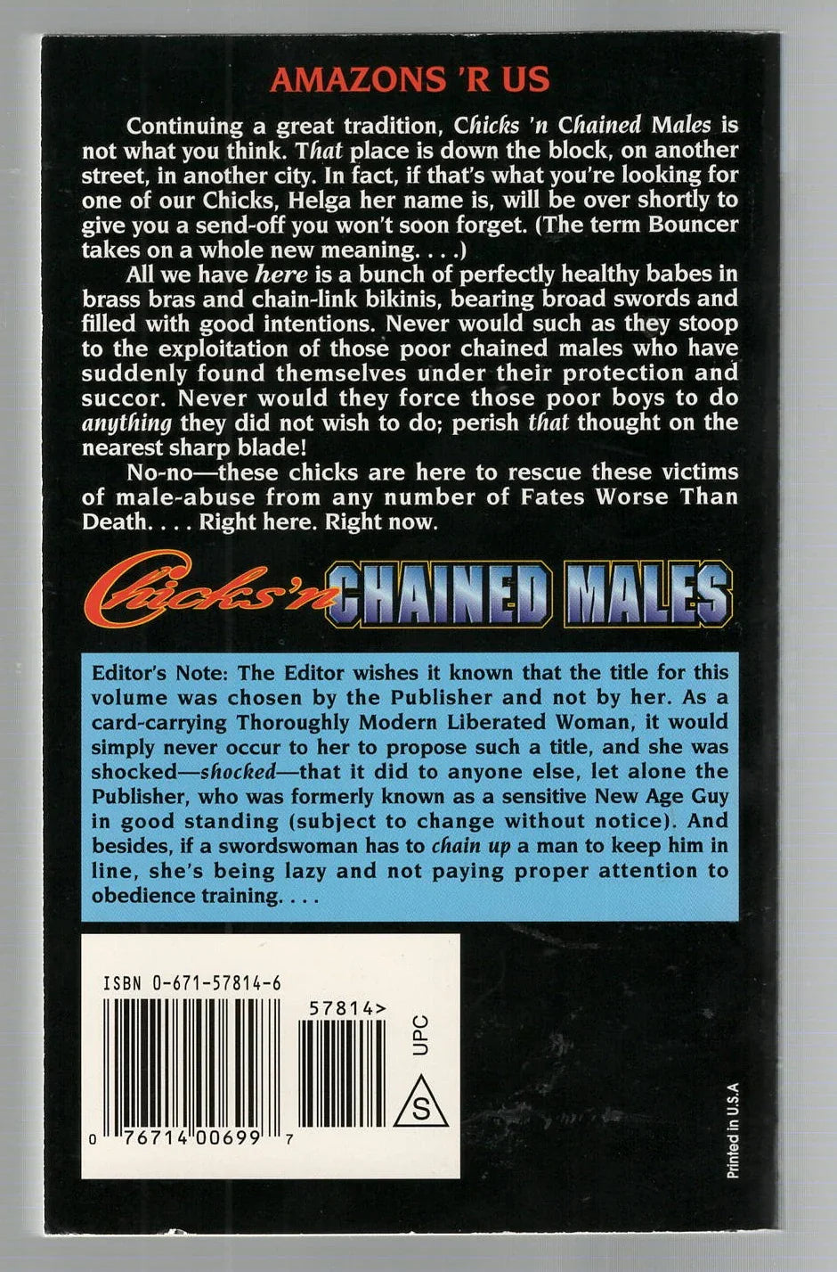 Chicks'n Chained Males anthology Epic Fantasy fantasy High Fantasy Humor paperback science fiction Science Fiction Fantasy Short Stories Short Story Collection used Books