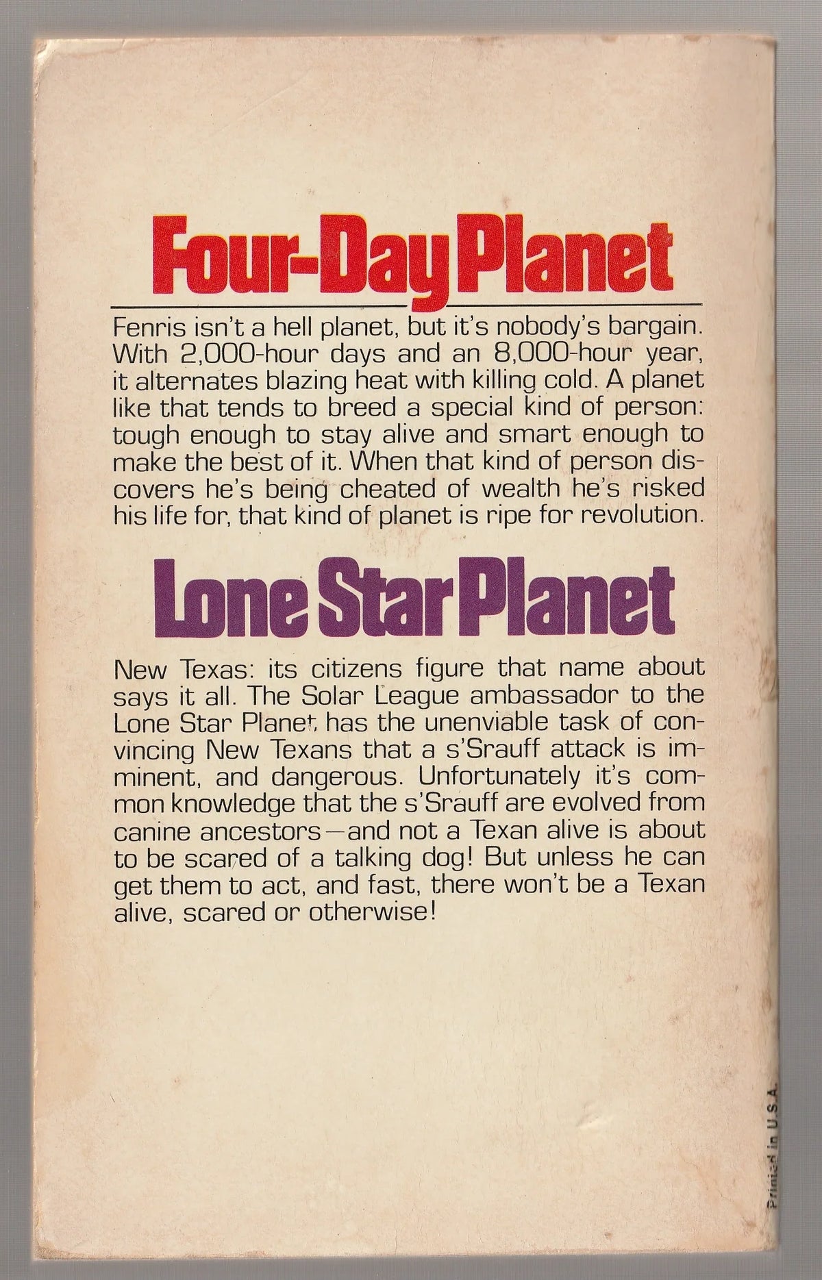 Four Day Planet and Lone Star Planet science fiction used Books