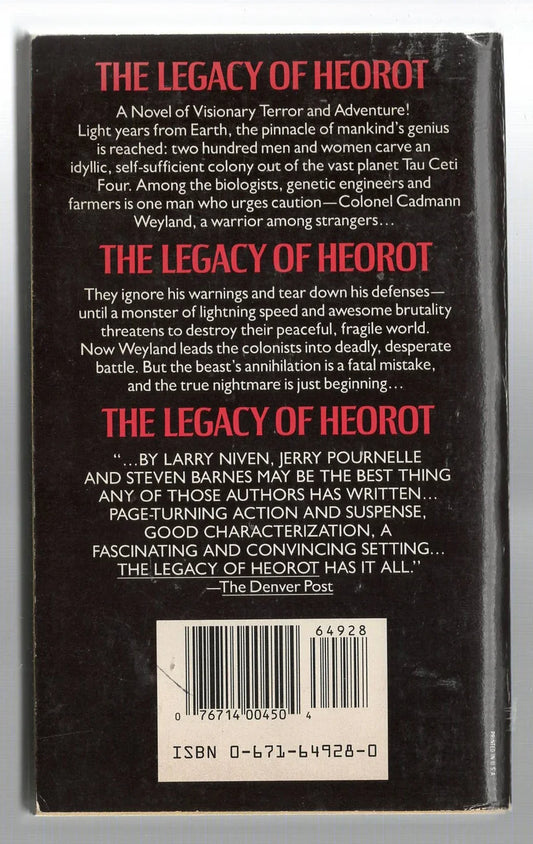The Legacy of Heorot Adventure Aliens horror science fiction Science Fiction Fantasy Space Opera used Books