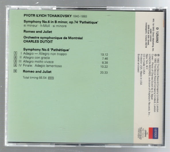 Tchaikovsky Dutoit Montreal Classical Music CD