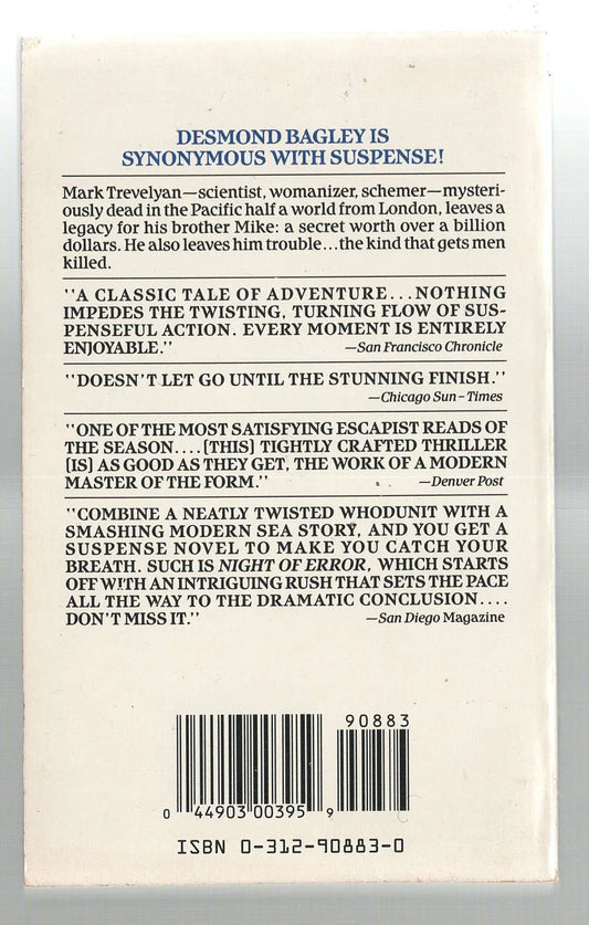 Night of Error Action Adventure mystery mystery thriller Suspense used Books