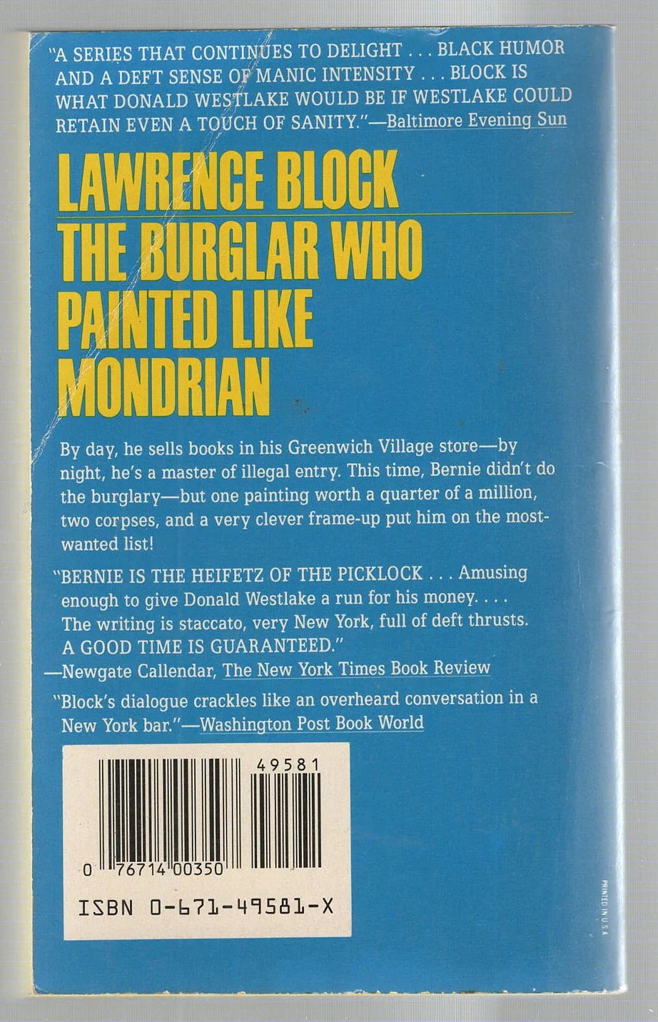 The Burglar Who Painted Like Mondrian Art Comedy Crime Fiction Humor mystery mystery thriller used Books