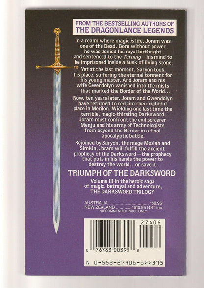 Triumph Of The Darksword Adventure Epic Fantasy fantasy High Fantasy magic paperback Science Fiction Fantasy used Books