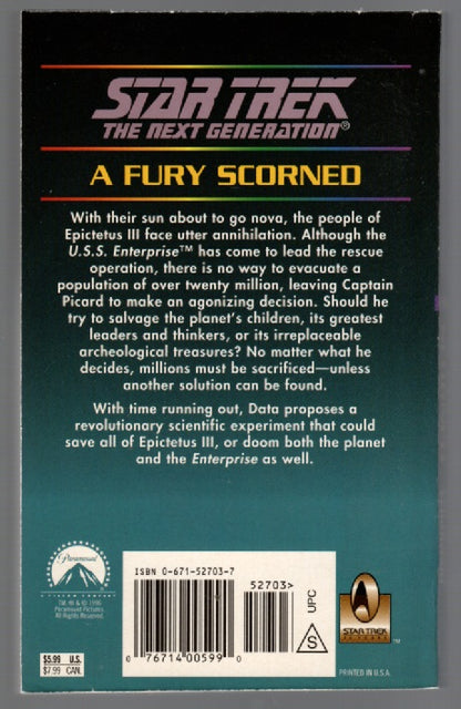 Star Trek: The Next Generation: A Fury Scorned paperback science fiction Star Trek Books