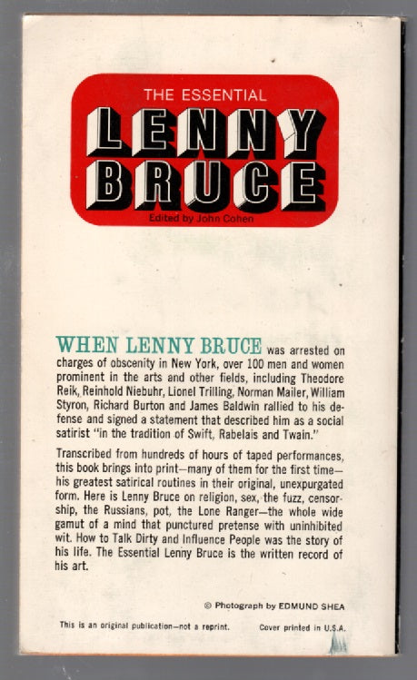 The Essential Lenny Bruce biography Comedy Humor Nonfiction paperback Vintage Books