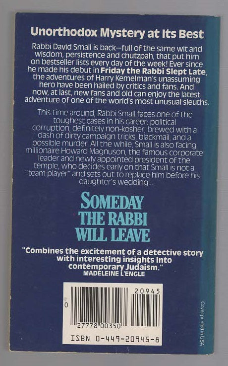 Someday The Rabbi Will Leave Crime Fiction historical fiction mystery Books